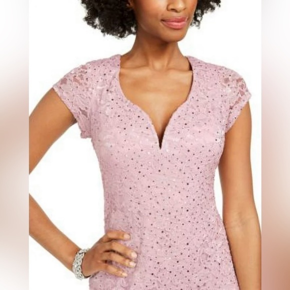 Connected Apparel Women’s Lace Sequined Floral Knee Length Sheath Dress Size 10 - Picture 3 of 7